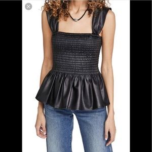 STAUD - Black Faux Leather Tank Top